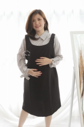 MAMA HAMIL Hanin Overall Dress Baju Hamil Menyusui Kerja Salur Cantik Set Inner Striped Outer Black   DRO 861 8  large